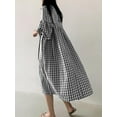 thumbnail image 4 of ZANZEA Womens Dresses Puff Full Sleeve Plaid Printed Maxi Dress, 4 of 4