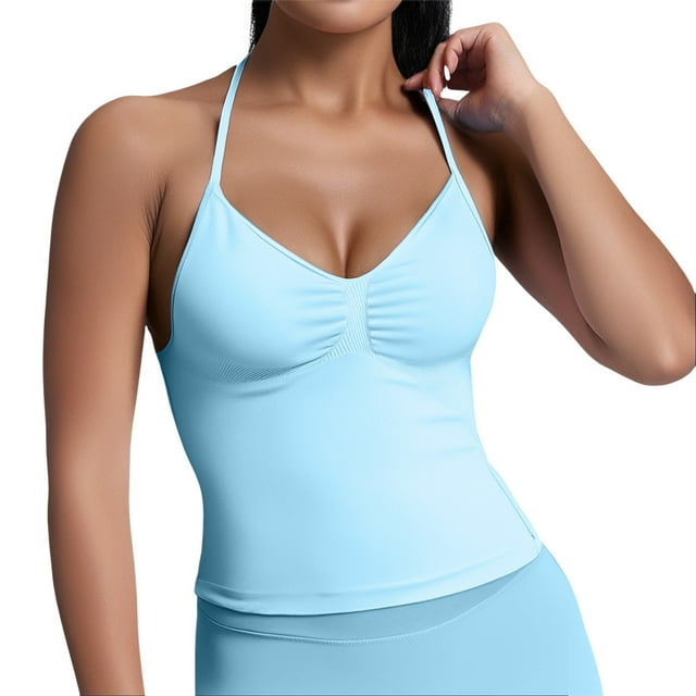 MIASHUI Camisoles pour Femmes Été Sans Manches Haut Décontracté avec Soutien-Gorge Intégré, Bleu Pâle, TP