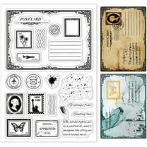 Vintage Postcard Clear Stamps Retro Postmark Postage Silicone Clear Stamp Seals for Cards Making DIY Scrapbooking Photo Journal Album Decoration