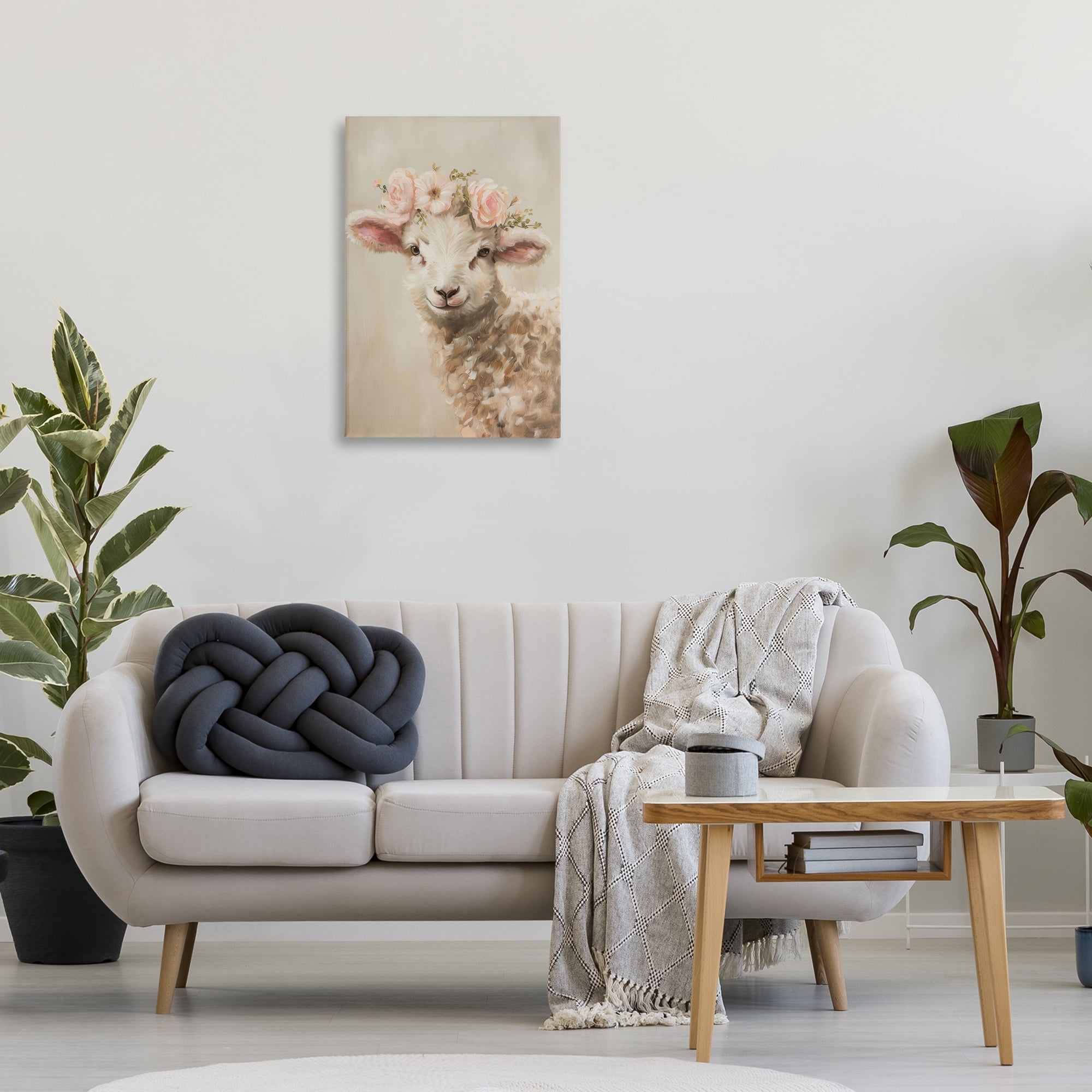 Stupell Industries Soft Floral Lamb Animals & Insects Painting Gallery Wrapped Canvas Art Print Wall Art, 20 x 30