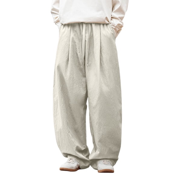 Men's Drapey Loose Casual Pants Japanese Retro Pleated Design Micro Leg Drawstring Long Pants