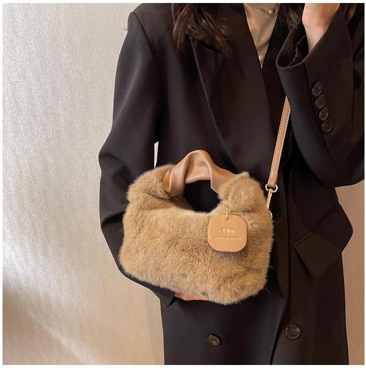 Women Fluffy Tote Bag Plush Shoulder Underarm Bag Faux Fur Crossbody Handbag with Strap Y2K Furry Purse Winter