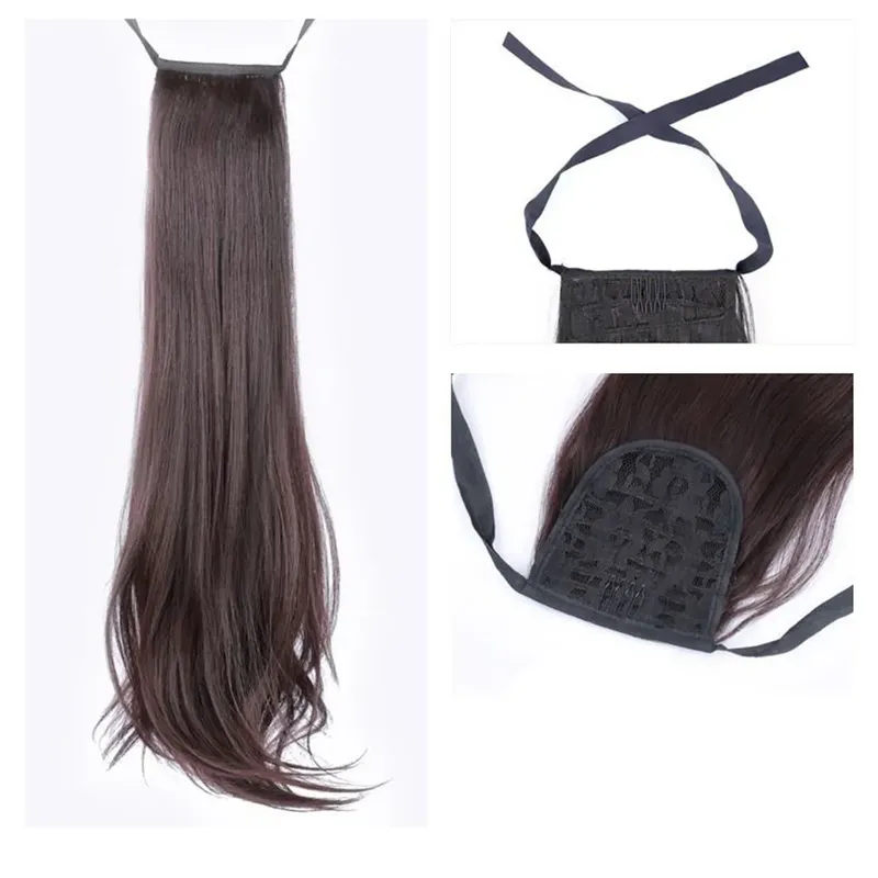 45cm Woman Wig Synthetic Natural Long Straight Ponytail Bandage Type Wig Hair Tail Curly Wig Piece Hair Extensions
