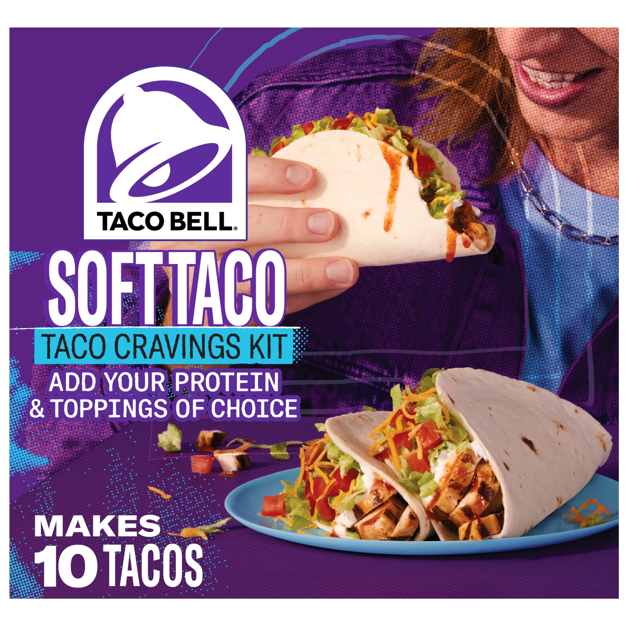 (12 pack) Taco Bell Soft Taco Cravings Kit with 10 Soft Tortillas, Taco Bell Mild Sauce & Seasoning, 14.8 oz Box