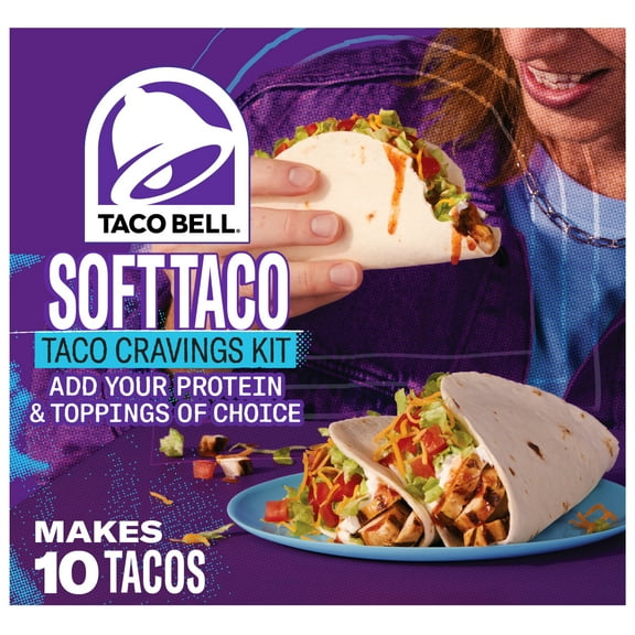 Taco Bell Soft Taco Cravings Kit with 10 Soft Tortillas, Taco Bell Mild Sauce & Seasoning, 14.8 oz Box