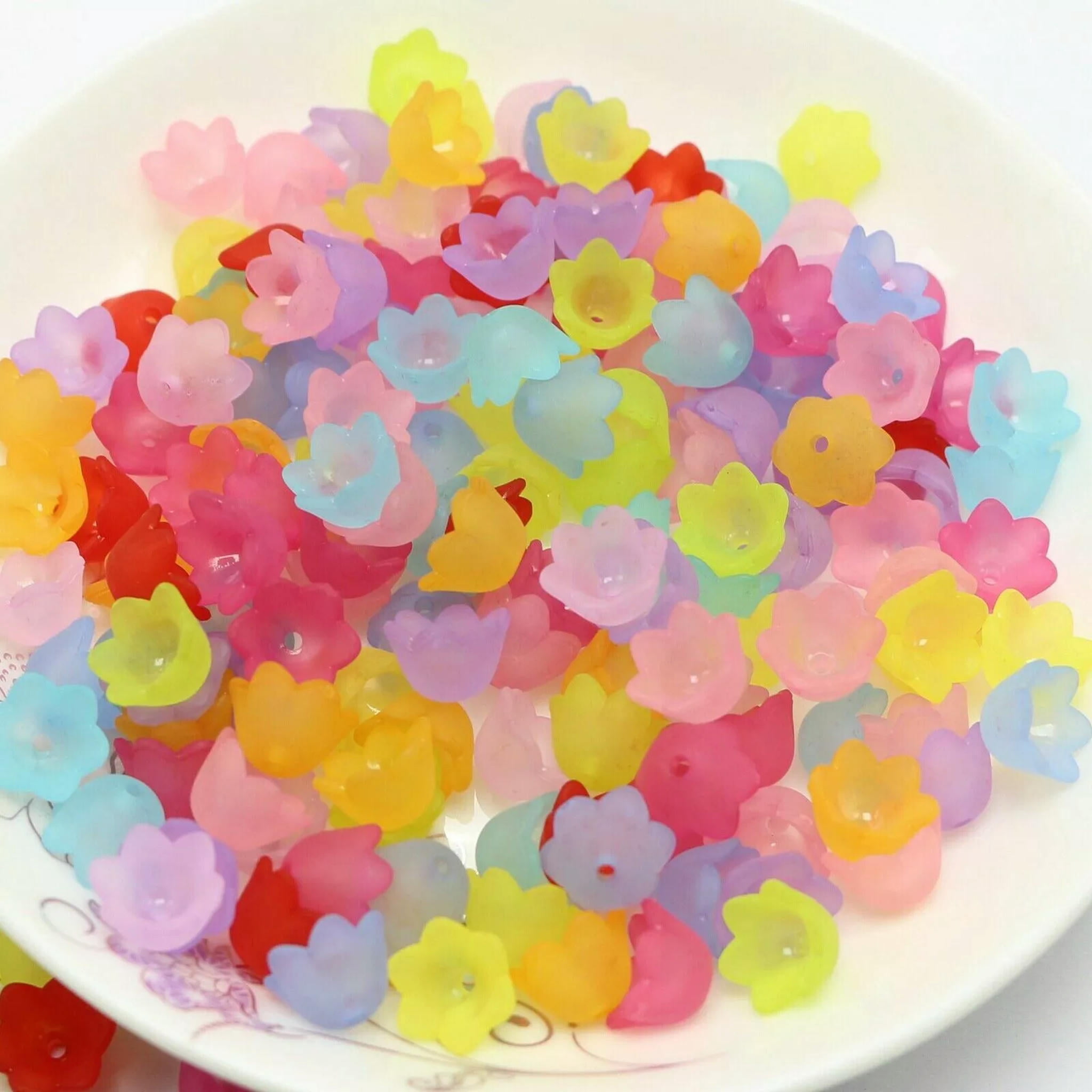 U8MO 2000 Mixed Color Frosted Acrylic Flower Bell Beads Cap 10mm Center Hole