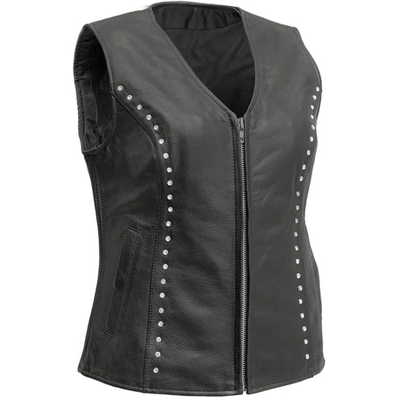 First Mfg Co - Diana - Women's Motorcycle Biker Riding Black Leather Vest - 2X Large