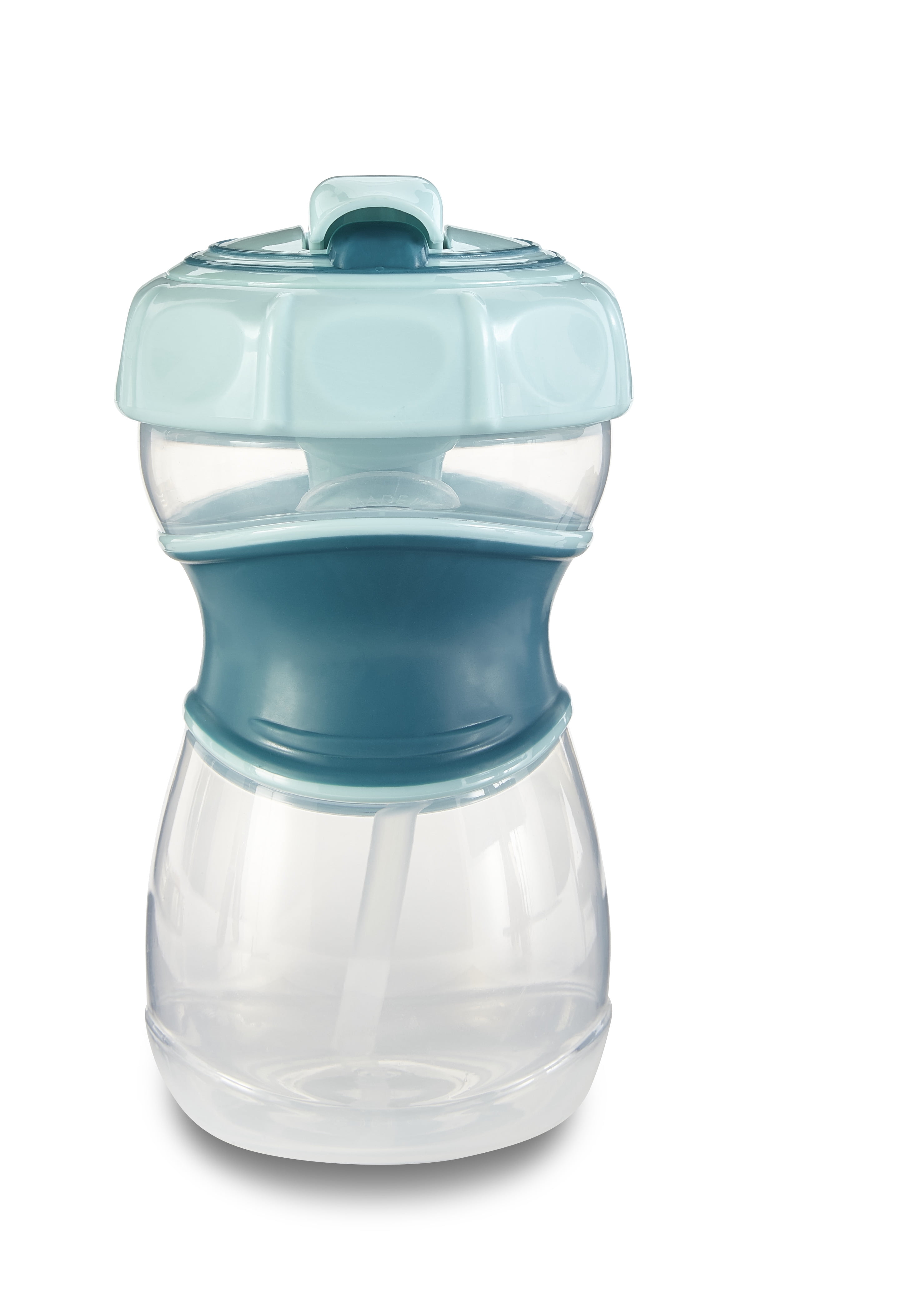 Nuby Toddler Travel Sippy Cup 12 Ounce Blue Gray Straw Plastic Rubber Grip