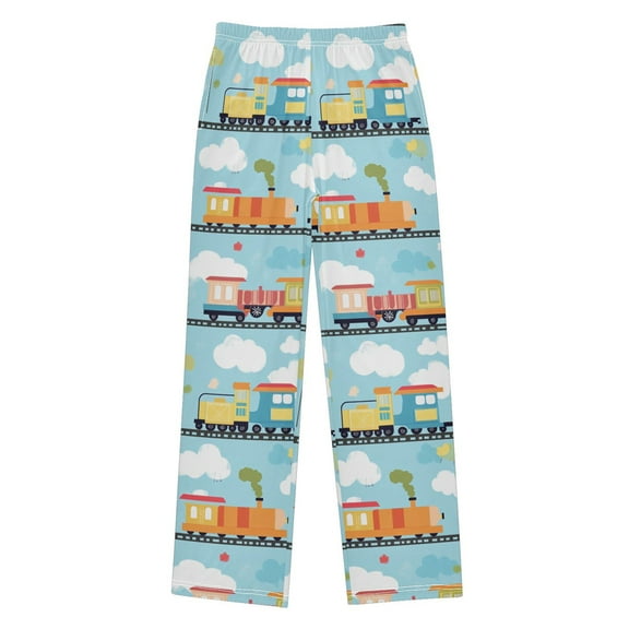 FORMRS Kids Pajama Pants with Pockets Size 6-8Y Boys Lounge Sleep Bottoms, Cartoon Train Pattern