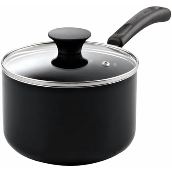 Nonstick Sauce Pan with Glass Lid, 1-Quart Saucepan Non Stick Small Cooking Milk Aluminum Pot, Black