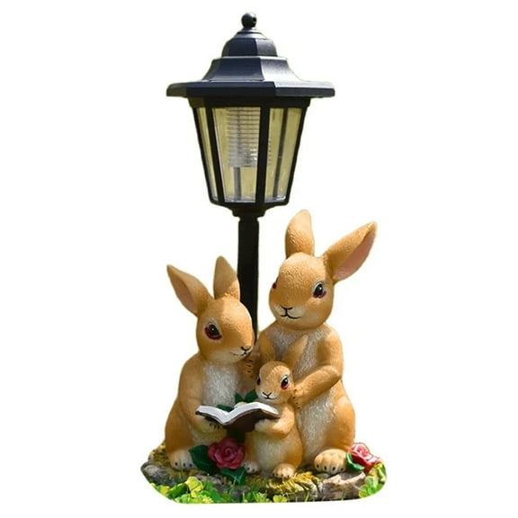 Garden Bunny Statue Outdoor,Garden Rabbit Statues Outdoor,Garden Rabbit Statue,Solar Rabbit Family Garden Light 12.9 inch | Hexagon LED Night Lamp | Waterproof Animal-Themed Yard Decor