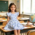 thumbnail image 5 of Girls Back to School Dress Flutter Sleeve Printed Casual Daily Dress for Kids 3 10Y, 5 of 7