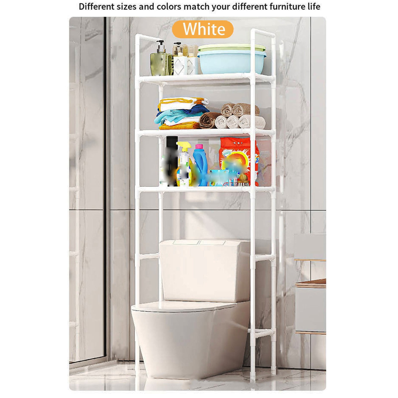 Over Toilet Storage Rack White | 3-Tier Stainless Steel Bathroom Organizer Shelf | Space Saving Multi-Purpose Shelving for Toiletries | 1-Piece | 60.23x18.7x10.23in