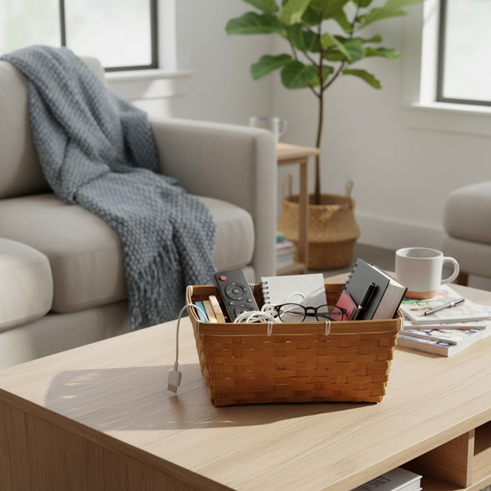 Premium Handmade 11" Honey Bamboo Rectangular Storage Basket – Countertop Organizer for Kitchen Pantry, Snacks, Bathroom Vanity, Entryway Catch-All by The Lucky Clover Trading
