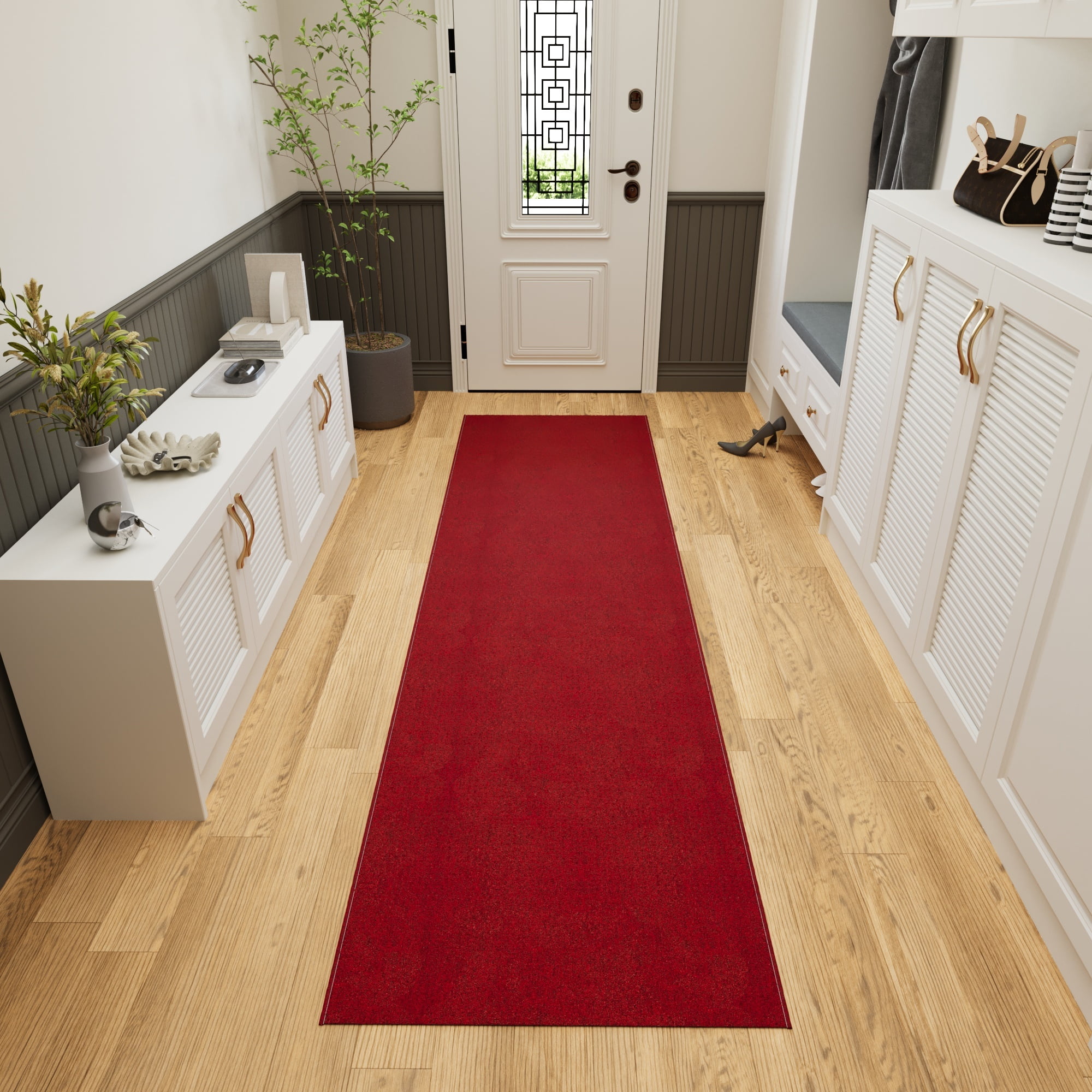 Ottomanson Extra Long Hallway Runner Rug 3x25 Non-Slip Rug for Kitchen or Bedroom, 2'7" x 25', Red