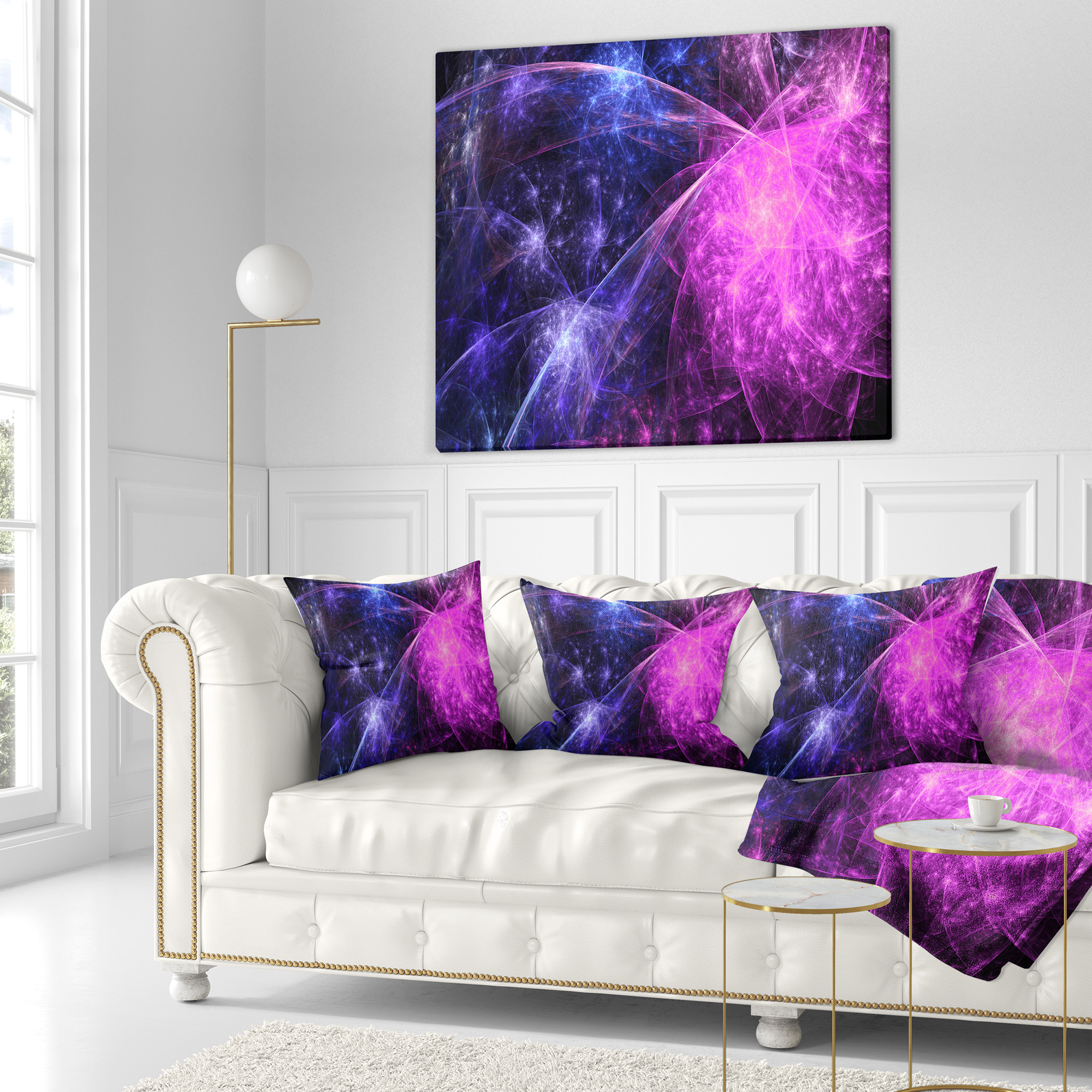 Designart Purple Pink Colorful Fireworks - Abstract Throw Pillow - 16x16