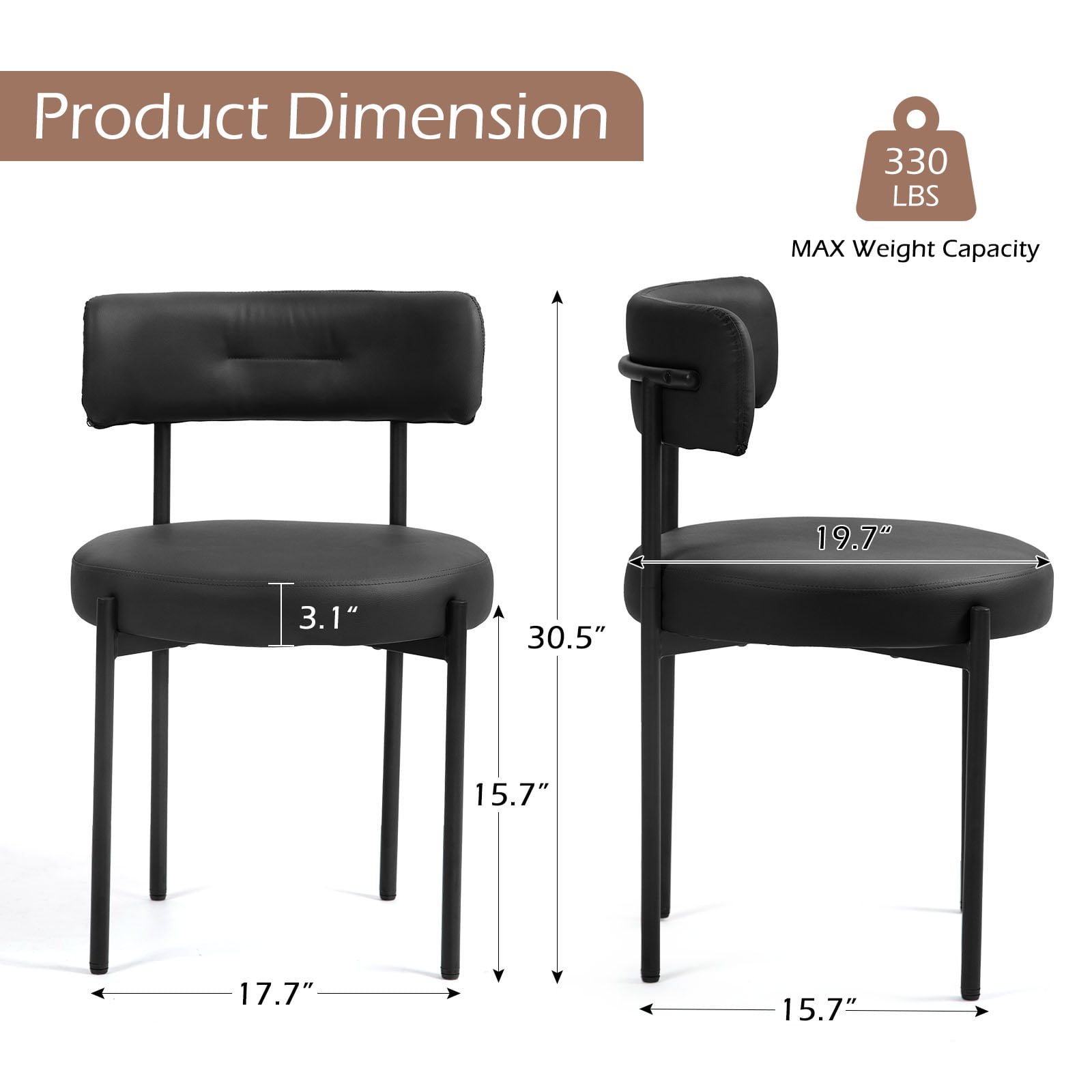 Homhum Mid-Century Modern Dining Chairs Set of 2, Upholstered Boucle Chairs, Indoor, Black