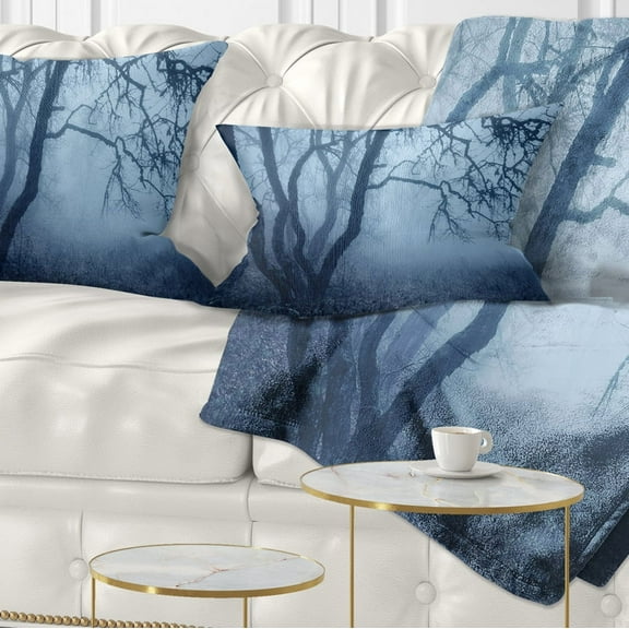 Designart Tree in Foggy Dark Forest - Landscape Photography Throw Pillow - 12x20