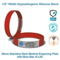 thumbnail image 3 of MedicBand Medical Alert Bracelet for Women and Men. Incl. 4 Lines Custom Engraving, Emergency Medical Wallet Card, Complimentary 12 mo. Personal Health Record Membership! Free Ship - Cardinal Red, 3 of 7