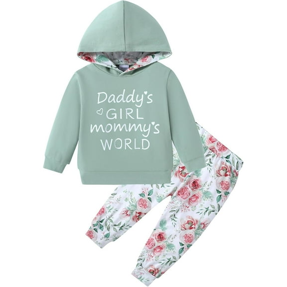 CARETOO Toddler Girls Clothes Baby Outfits Letter Hoodie Sweatshirts Flower Sweatpants 2Pcs Tracksuit Fall Winter Clothing Size 18 Months