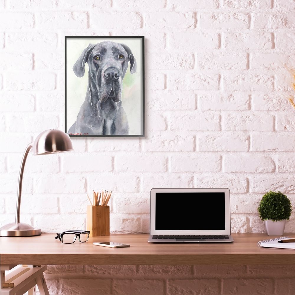 Stupell Industries Great Dane Dog Pet Animal Watercolor Painting Framed Giclee Texturized Art by George Dyachenko