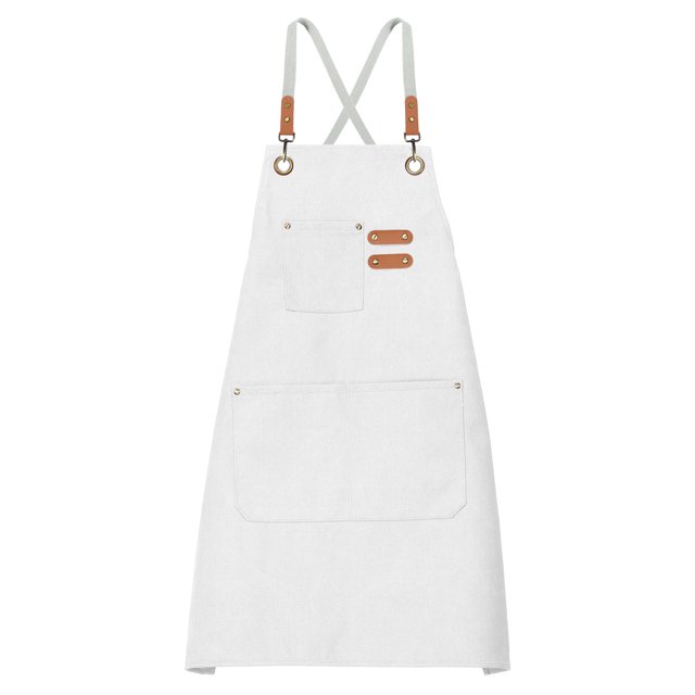 Unique Bargains Tabliers de Chef en Toile 75x68cm Sangle Réglable Imperméable Dos Croisé Tablier de Cuisine avec 2 Poches, Blanc