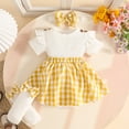 thumbnail image 5 of Curuila Newborn Baby Girls Romper Short Sleeve Plaid Print Crew Neck Bodysuits With Headbands Fashionable Soft Jumpsuit Yellow Size 0-3 Months, 5 of 6