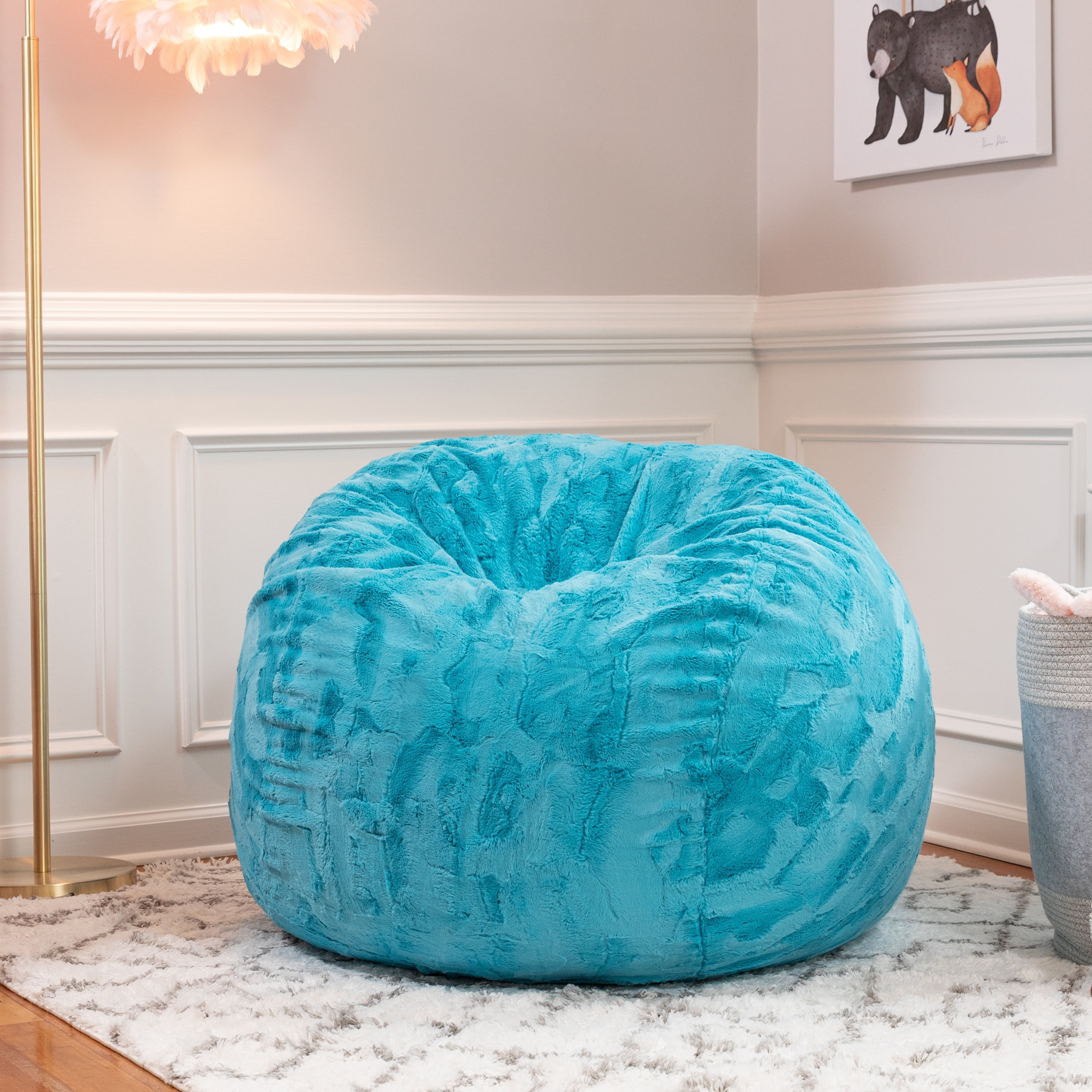 Jaxx Saxx 3 Foot Bean Bag Chair For Kids Faux Fur Fun Colors