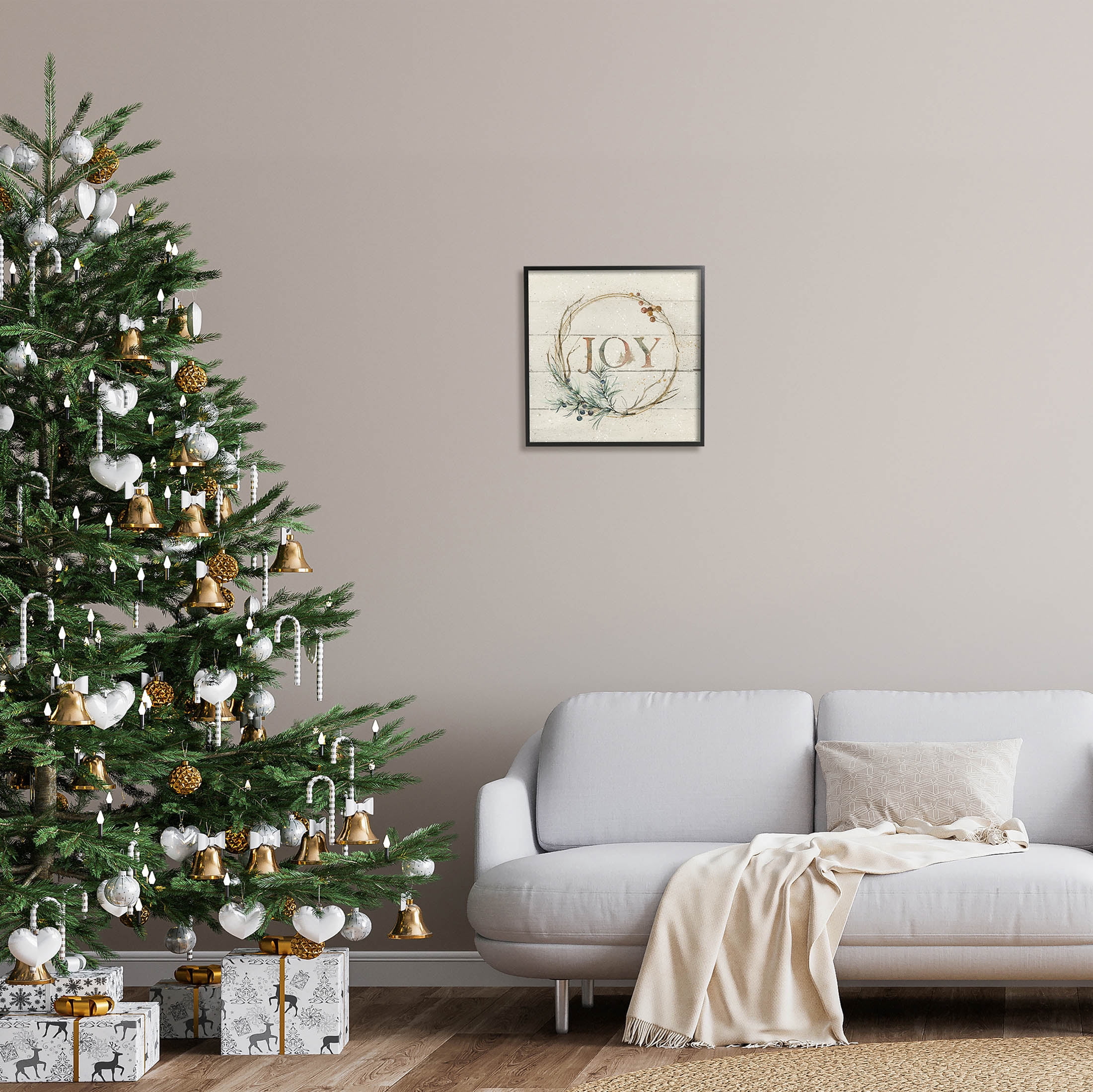 Stupell Industries Seasonal Winter Joy Wreath Graphic Art Black Framed Art Print Wall Art, Design by Carol Robinson