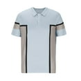 thumbnail image 4 of ZCFZJW Mens Henley Shirts Casual Color Block Print Short Sleeve Muscle Fit Button up V Neck Polo Shirt T-Shirt Gym Workout Athletic Shirt Tees Tops Light Blue XL, 4 of 5