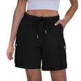 thumbnail image 4 of GERsome Women's Shorts with Pockets Drawstring Elastic Waist Outdoor Travel Hiking Cargo Shorts Black Size L, 4 of 6