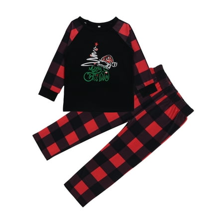 

LisenraIn Christmas Printing Home Parent-child Plaid Pants Family Pajamas Set