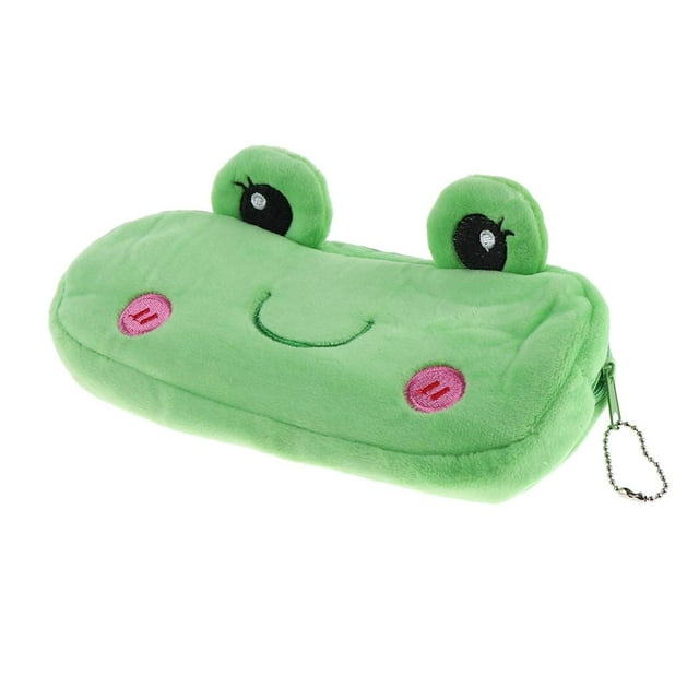 Estuche con cremallera para lápices y cosméticos, de peluche, con adorables animales, para útiles escolares y gadgets. Rana