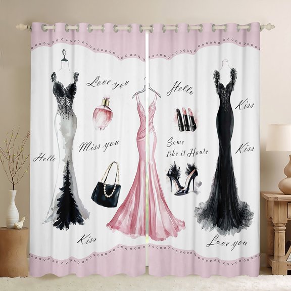 Manfei Fashion Pink Dress Black Out Curtains, Valentines Day Curtains Pack of 2 (42x63 Each), Teen Kid Child Female Girl Bedroom Curtains, Window Curtains Room Decor