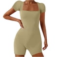 thumbnail image 1 of AherBiu Yoga Bodysuits for Women Square Neck Short Sleeve Slim Stretchy Workout Short Jumpsuits Rompers, 1 of 6