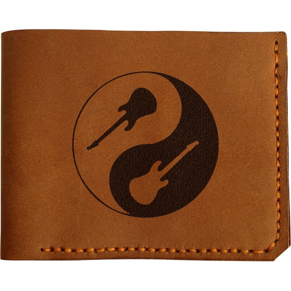Men's Yin Yang Guitar Handmade Natural Genuine Pull-up Leather Wallet