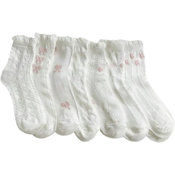 Zhengup Women's 7 Pairs Textured Crew Socks Ruffle Trim Socks