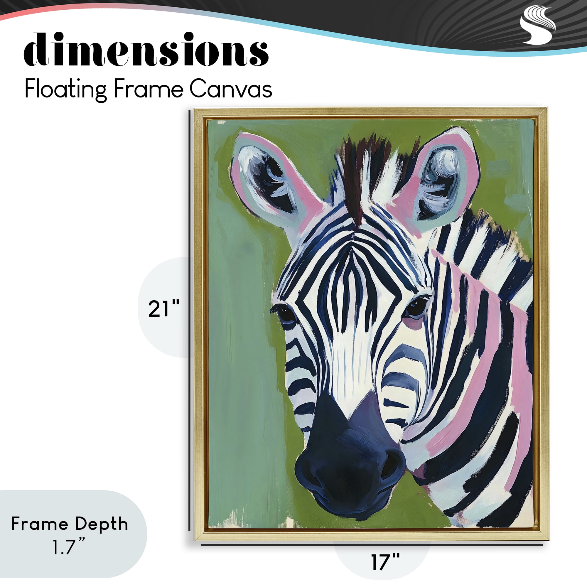 Stupell Industries Funky Zebra over Green Gold Framed Floater Canvas Wall Art, design by The Prints Vibe
