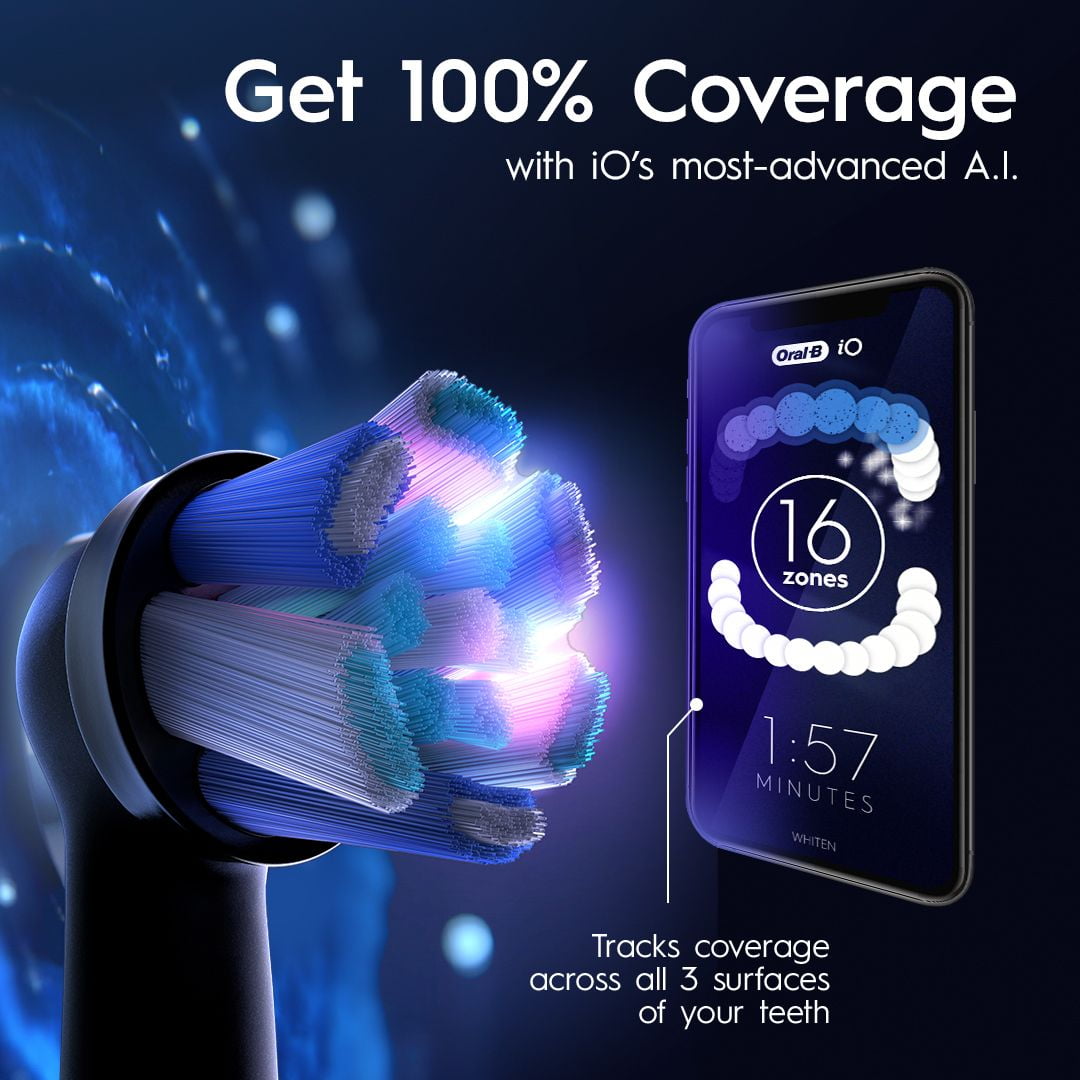 Oral-B iO Series 10 Rechargeable Electric Toothbrush with Ultimate Clean and Gentle Care Replacement Brush Heads, Black, and Charger