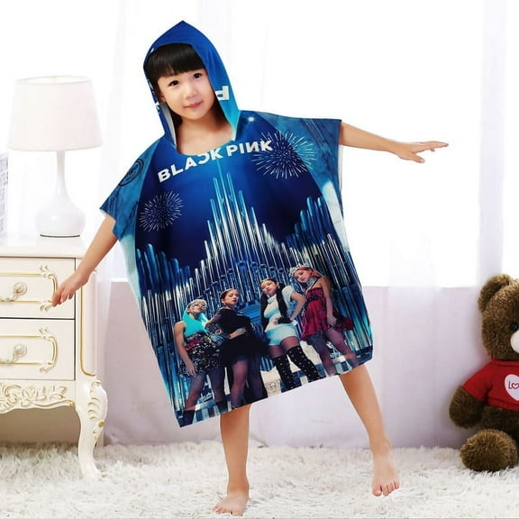 Blackpink Boys and Girls Hooded Poncho Towels, Soft & Absorbent Microfiber Beach Towel, Swimming Pool Changing Robe Bathrobe Bath Towel