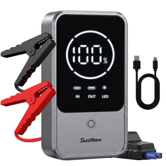 SuntNeew Car Jump Starter 2000A Peak 10000mAh 12V Battery Booster with LED Light and 2.4in LCD Display for Gas Engines up to 6.5L and Diesel Engines up to 3.5L