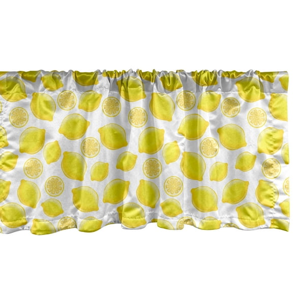 Ambesonne Lemons Window Valance, Delicious Citrus Fruits Art, 54" X 18", Yellow and White