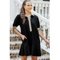 thumbnail image 3 of Women's Black Stripe Detail Polo Dress – Casual Short Sleeve Mini Dress for Summer Outings, XL, 3 of 12