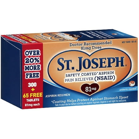 St. Joseph Low Dose Enteric Coated Aspirin Pain Reliever, 81mg MicroTablets 365 ea (Pack of 3)