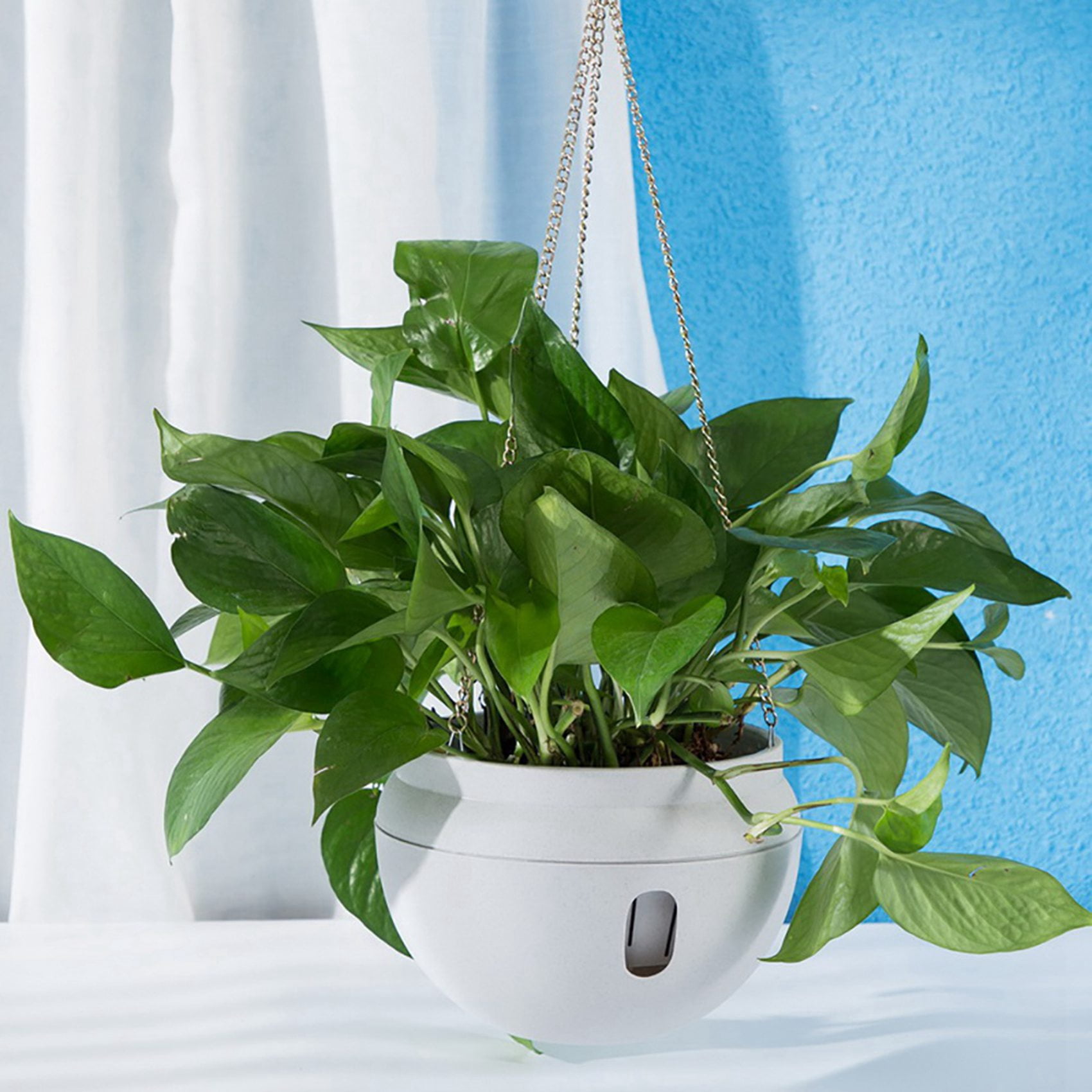 4Pcs Plastic Hanging Planter Self Watering Basket with Hooks, Hanging Flower Pot with Detachable Base White