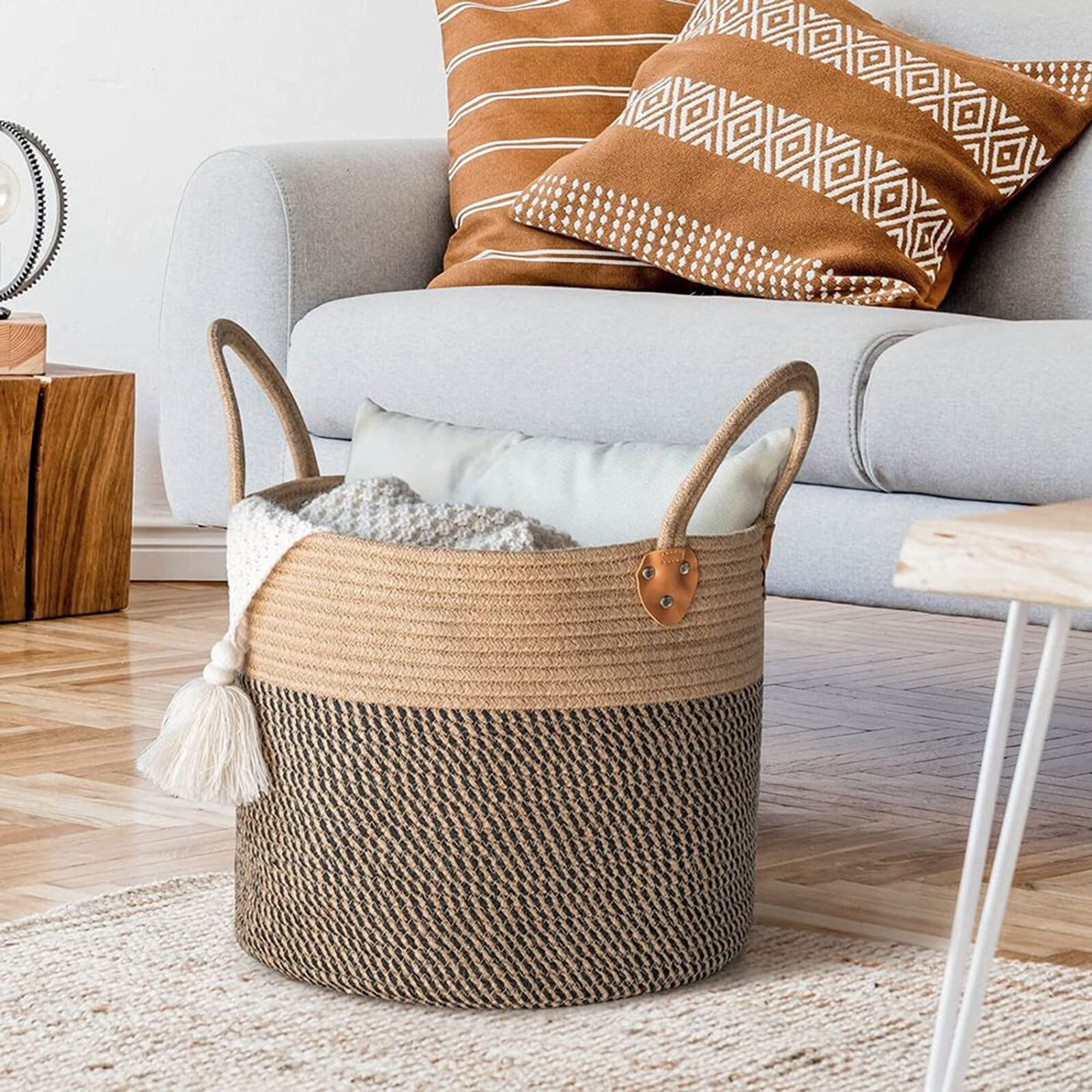 Giyblacko Cotton Rope Basket Cotton Rope Woven Storage Basket Foldable Storage Basket With Handles Portable Laundry Basket For Storage Baby Clothes Hamper 10x 10inch