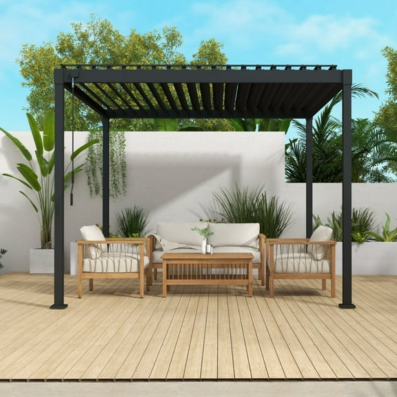 Mirador 10'x 10' Outdoor Pergola, 80S Steel Frame w/ Adjustable Louvers Roof for Garden, Patio, Backyard, Charcoal