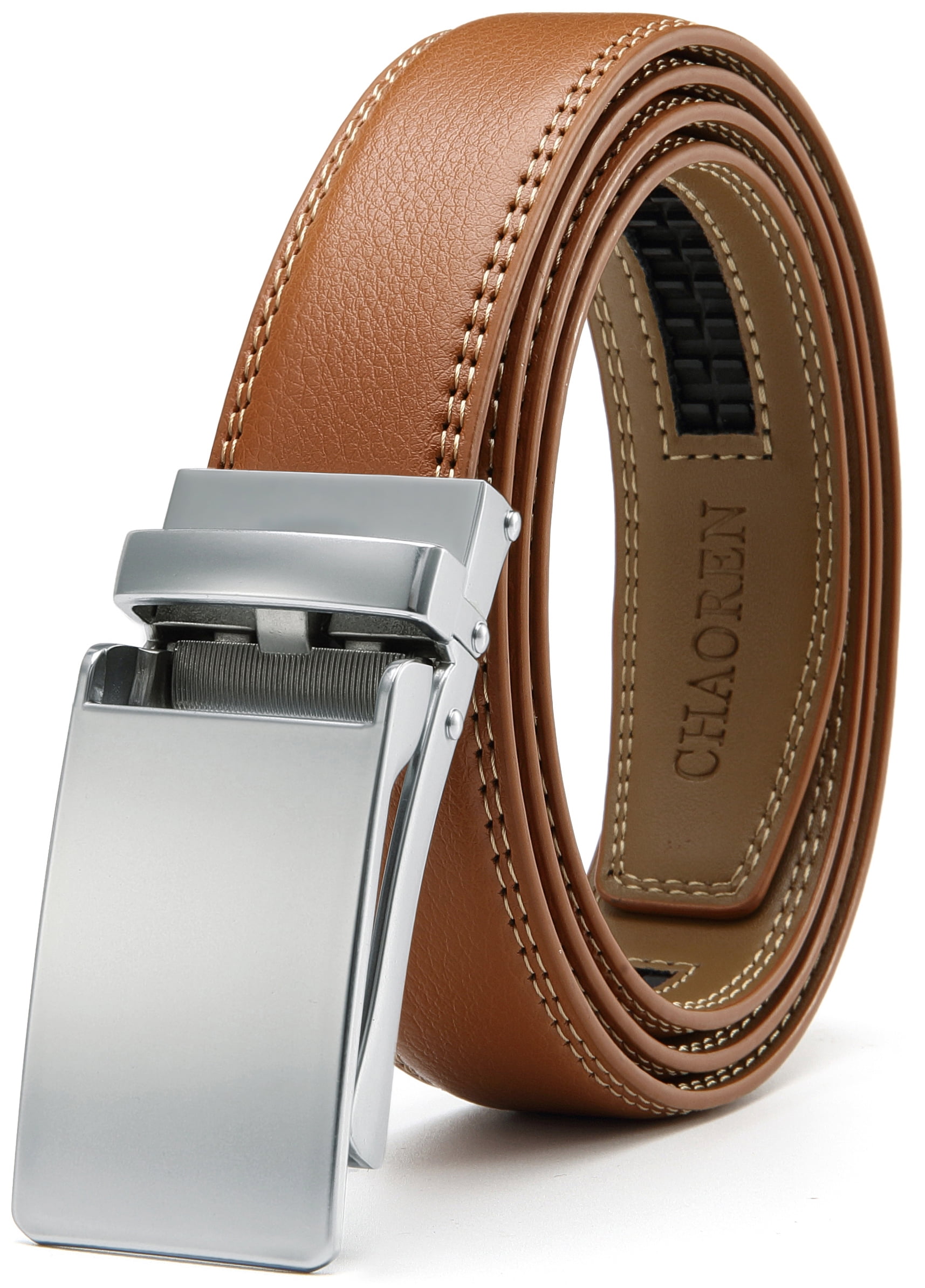New Men's Leather Casual Comfort Dress Belt Automatic Double Stitch Click Buckle 