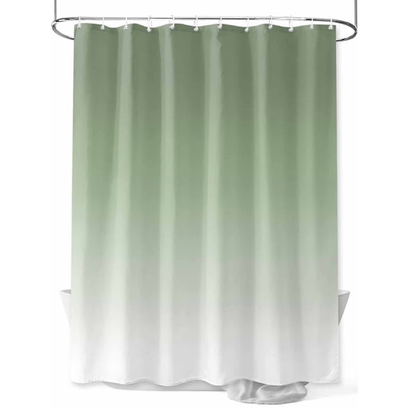 Sage Green Shower Curtain, and White Ombre Color Gradient Waterproof Shower Curtain Set with 12 Hooks Lightweight Washable Fabric Shower Curtains for Bathroom 60x72 Inches
