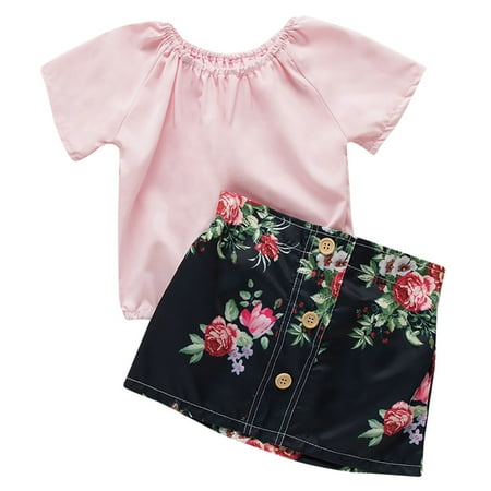 

Fashion Baby Clothes Set Toddler Kids Baby Girls Solid Off Shoulder Tops +Floral Print Skirts Outfits Set